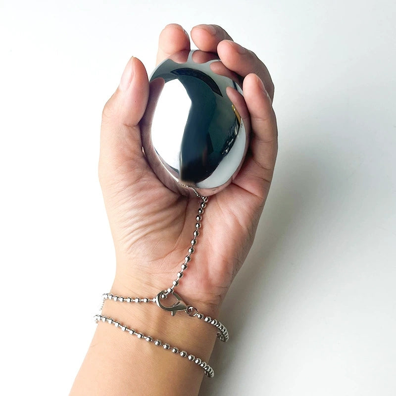 Outdoor Wearable Stainless Steel Anal Plug with Chain – Oval Design