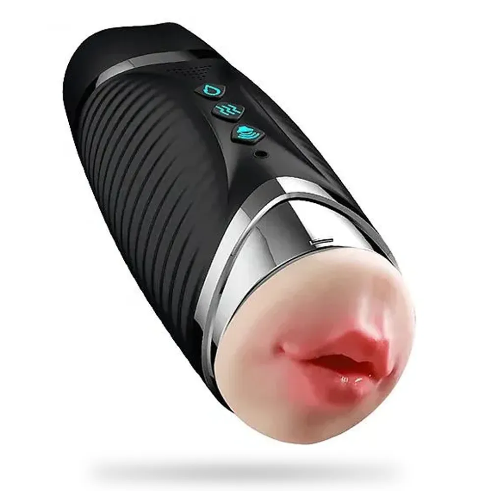 Realistic Double Head Male Masturbator Cup - Heated Sound Effect Oral Sex Toy