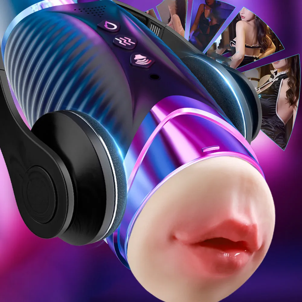 Realistic Double Head Male Masturbator Cup - Heated Sound Effect Oral Sex Toy
