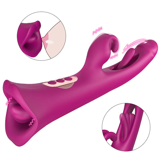 3 in 1 Rabbit Vibrator with Licking Tongue and Slapping Vibrator