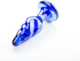 Blue Double Ball Glass Anal Plug With Rotation