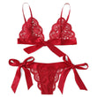 Sexy Lingerie Lace Bow Three-point Bra Hollow Set