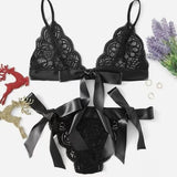 Sexy Lingerie Lace Bow Three-point Bra Hollow Set