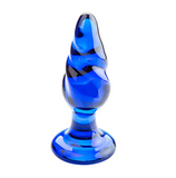 Blue Double Ball Glass Anal Plug With Rotation