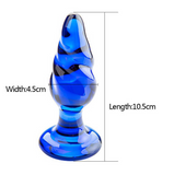 Blue Double Ball Glass Anal Plug With Rotation