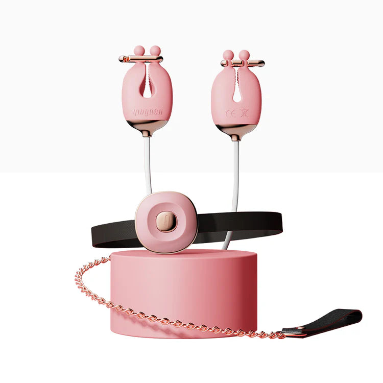 Couples Flirting Set Vibrating Nipple Clamps and Collar with BDSM Leash