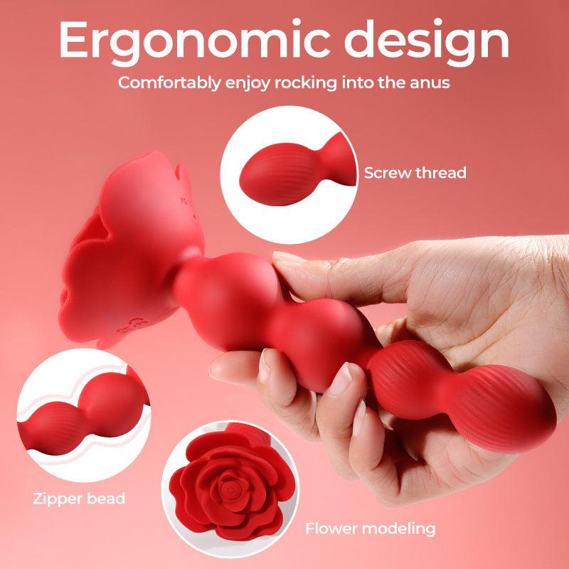 Rose Remote Control Rotating Beads Butt Plug Vibrator