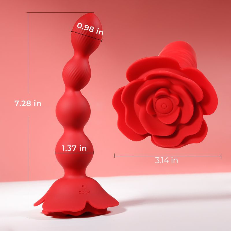 Rose Remote Control Rotating Beads Butt Plug Vibrator