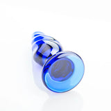 Blue Double Ball Glass Anal Plug With Rotation