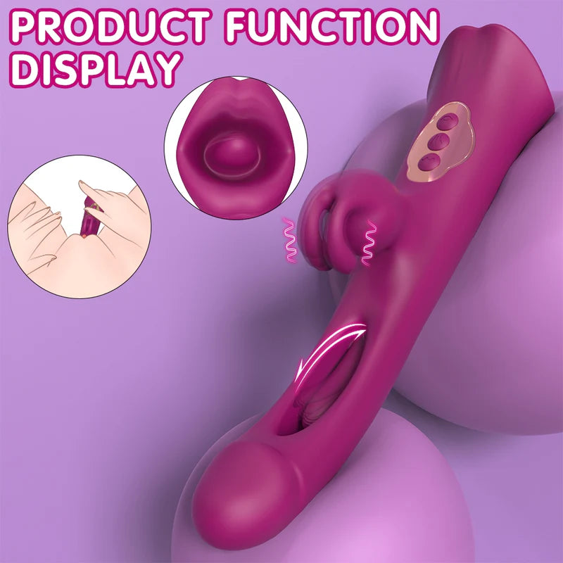 3 in 1 Rabbit Vibrator with Licking Tongue and Slapping Vibrator